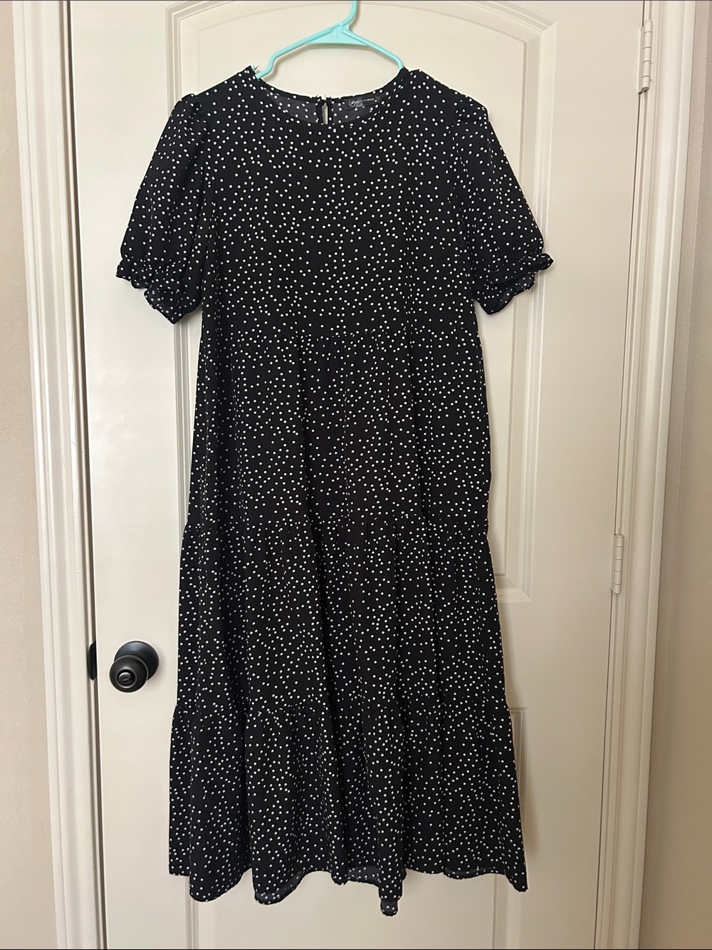 Women's Black Polka Dot Tiered Maxi Dress